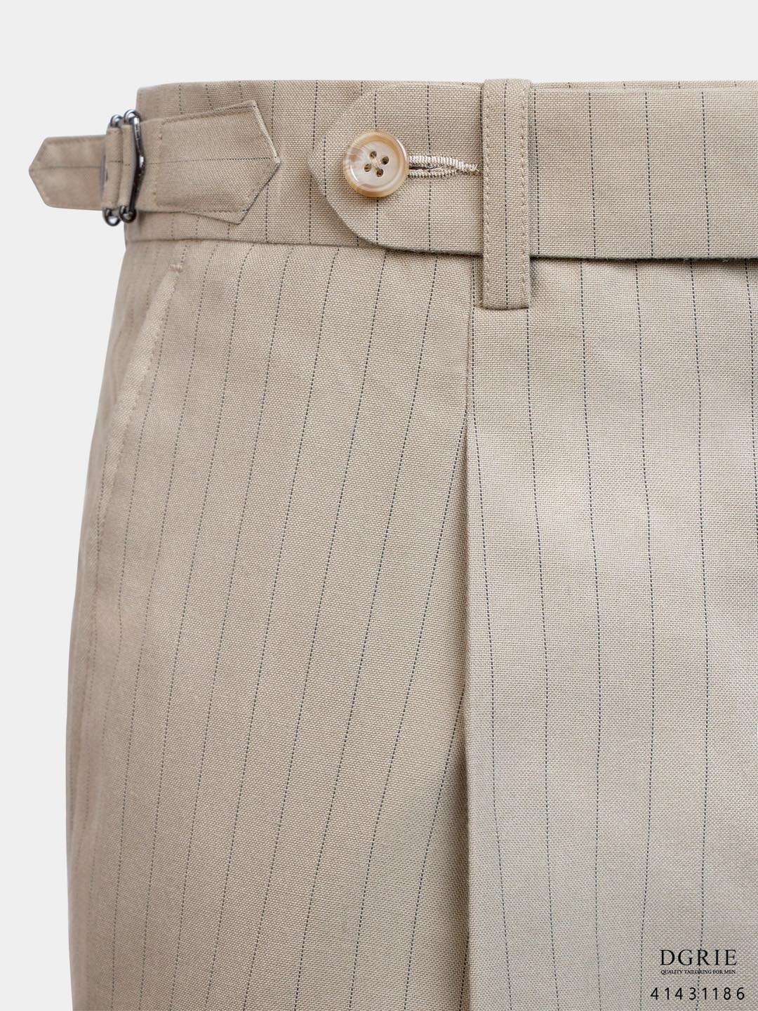 กางเกงลายทาง สีครีม Beige Chalk Stripes Pleated Buckle Pants
