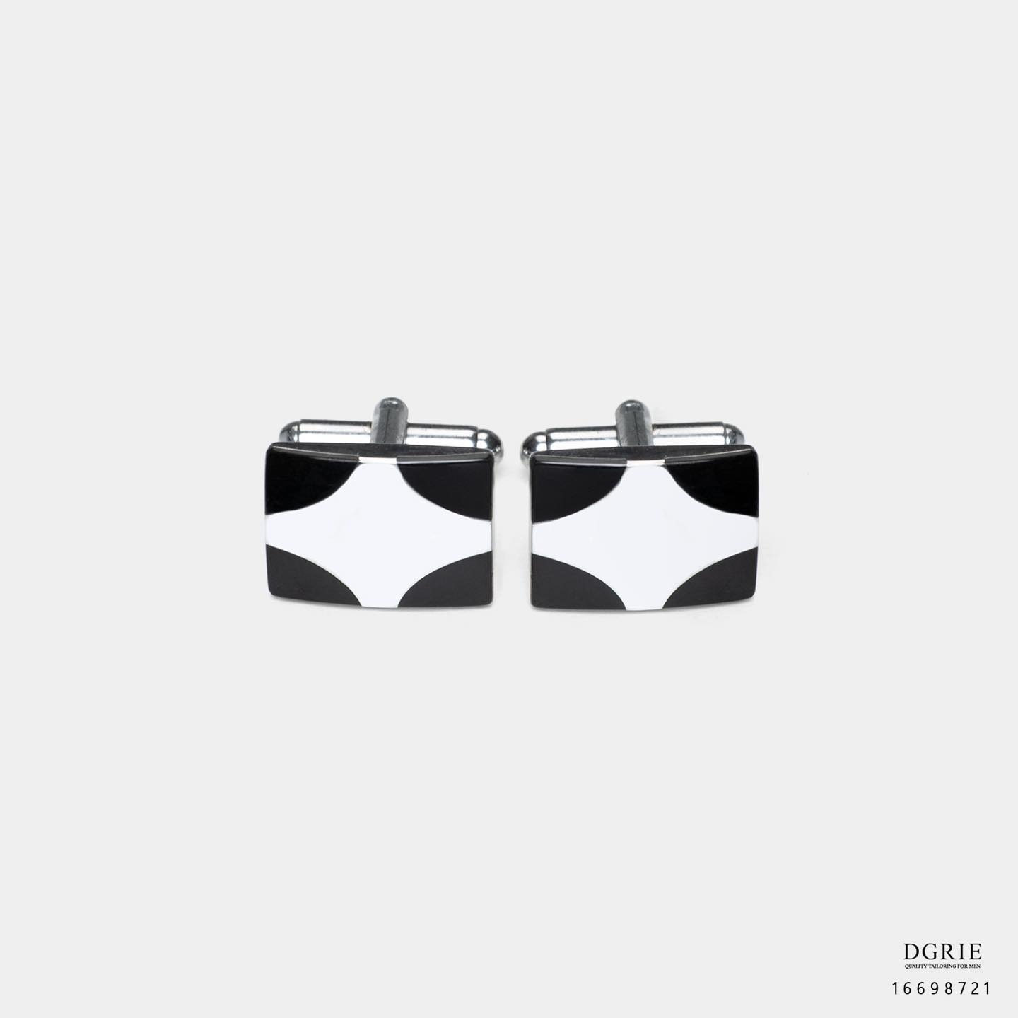 คัฟลิ้งค์ สไตล์ฝรั่งเศส Black Silver Rhodium Cufflinks