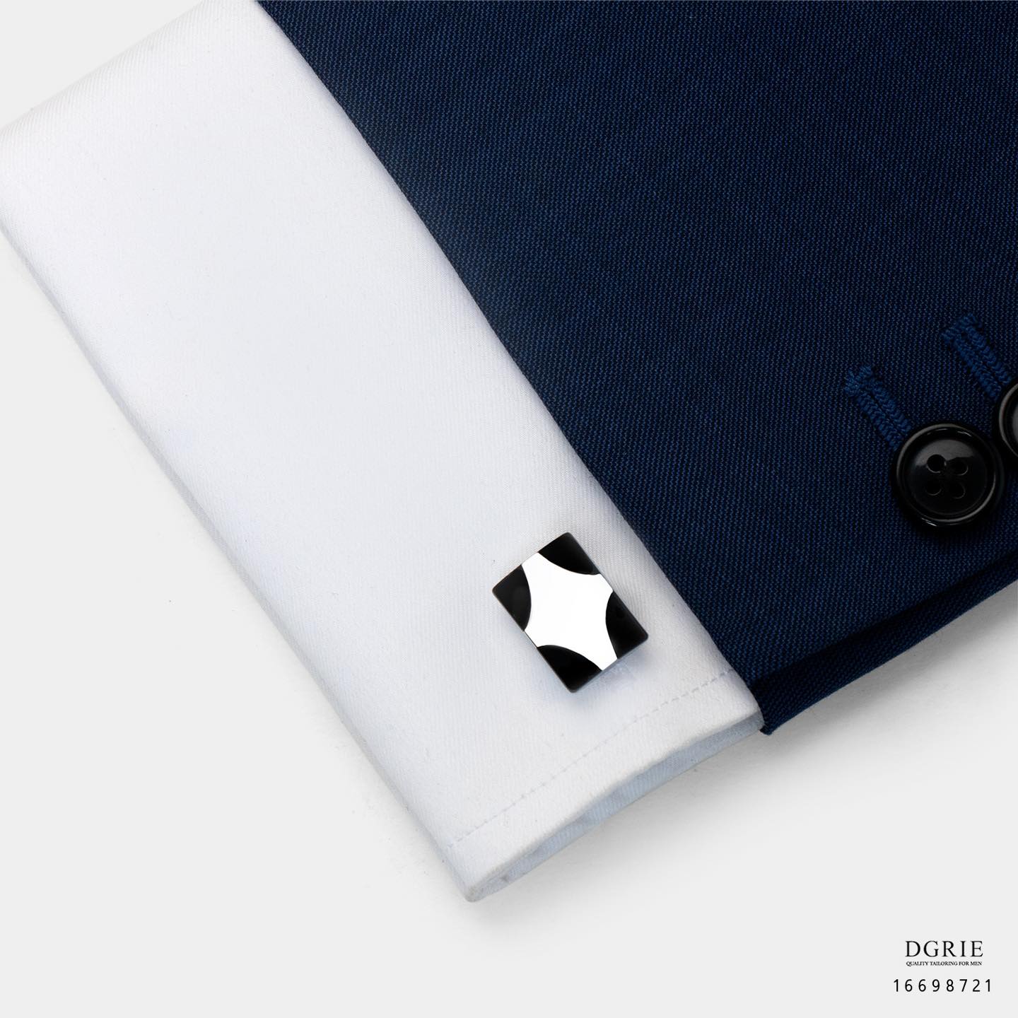 คัฟลิ้งค์ สไตล์ฝรั่งเศส Black Silver Rhodium Cufflinks