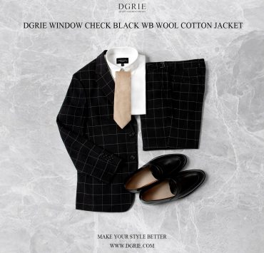 เสื้อสูทสีดำ ตาราง Black W/B Windowpane Wool Cotton Jacket - DGRIE 15 เสื้อสูทสีดำ ตาราง Black W/B Windowpane Wool Cotton Jacket - DGRIE