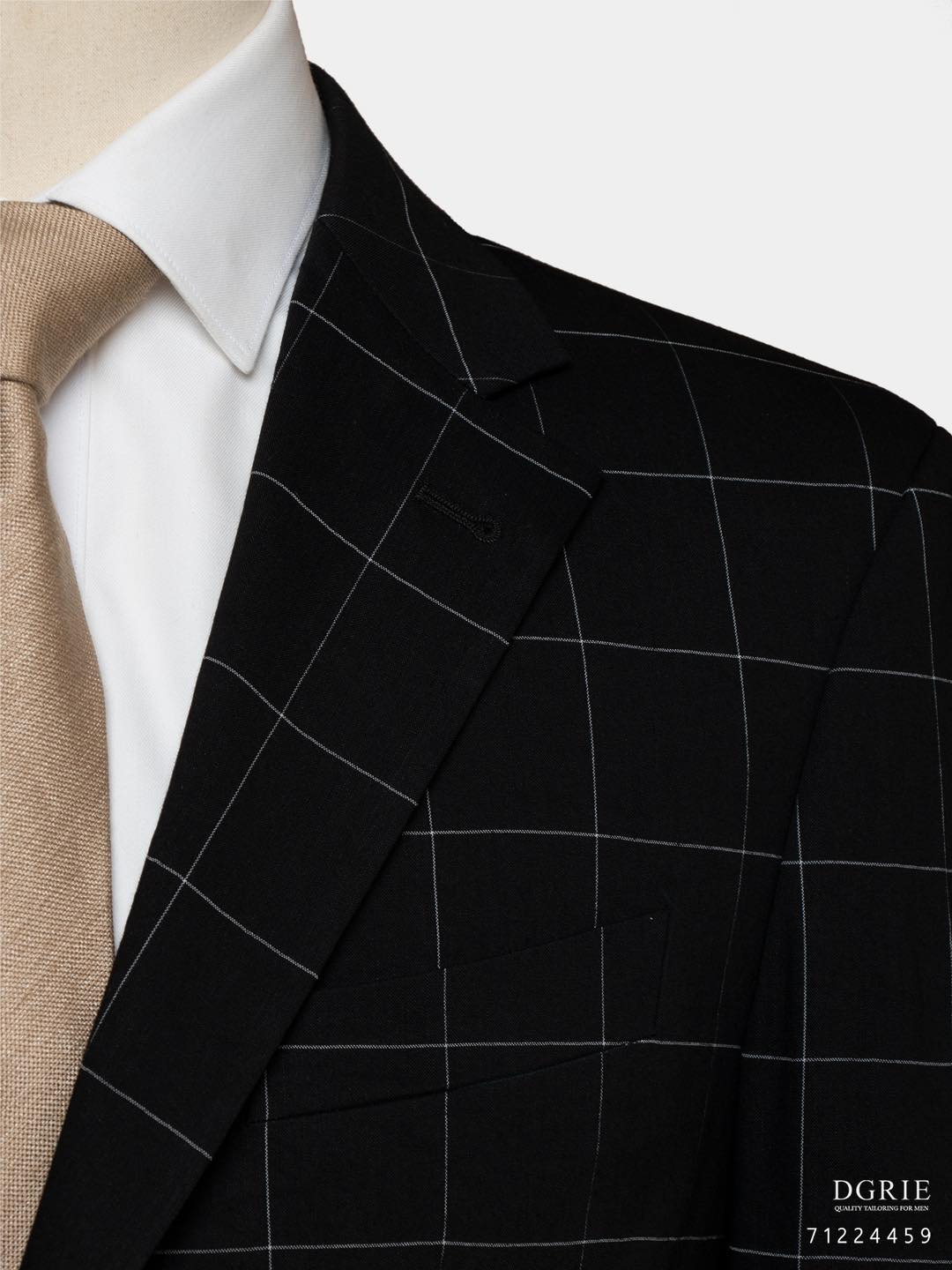 เสื้อสูทสีดำ ตาราง Black W/B Windowpane Wool Cotton Jacket - DGRIE