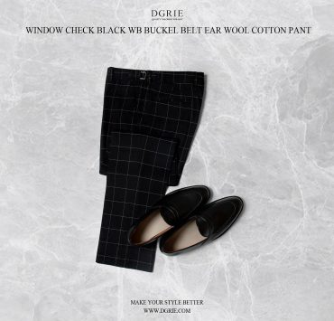กางเกงสีดำ ตาราง Black Windowpane Wool Cotton 15 กางเกงสีดำ ตาราง Black Windowpane Wool Cotton