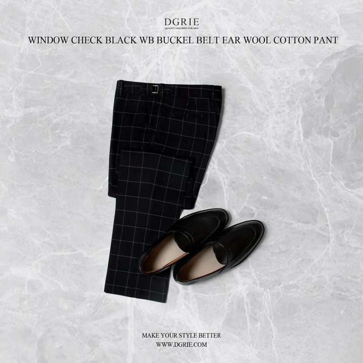 กางเกงสีดำ ตาราง Black Windowpane Wool Cotton 3 กางเกงสีดำ ตาราง Black Windowpane Wool Cotton