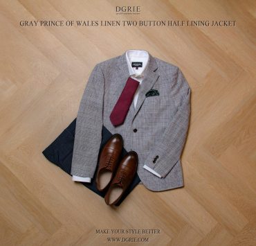 แจ็คเก็ตสูทผ้าลินิน Blue Grey "Prince of Wales Check" Jacket