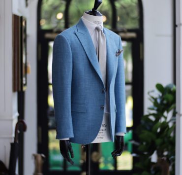 ร้านตัดสูท สีฟ้าผ้า ลินิน-ซิลค์ Blue Wool Linen Silk Suit