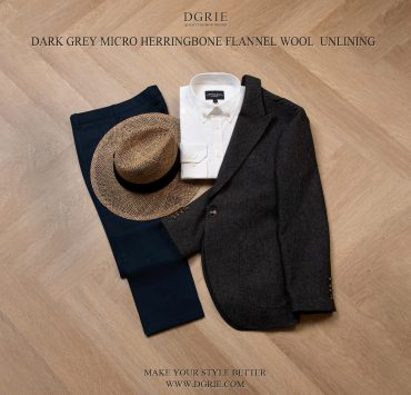 เสื้อสูทวินเทจ ลายก้างปลา Dark Gray Herringbone Flannel - DGRIE
