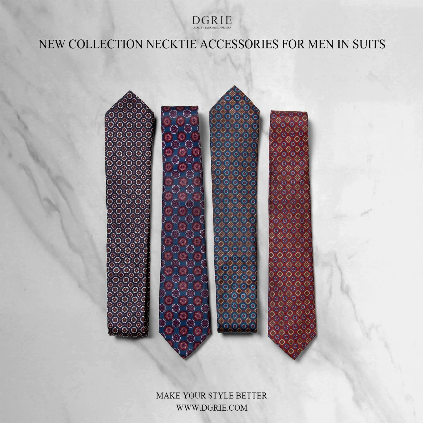 เนคไทวินเทจ High Quality Silk Printed 3 Inch Necktie