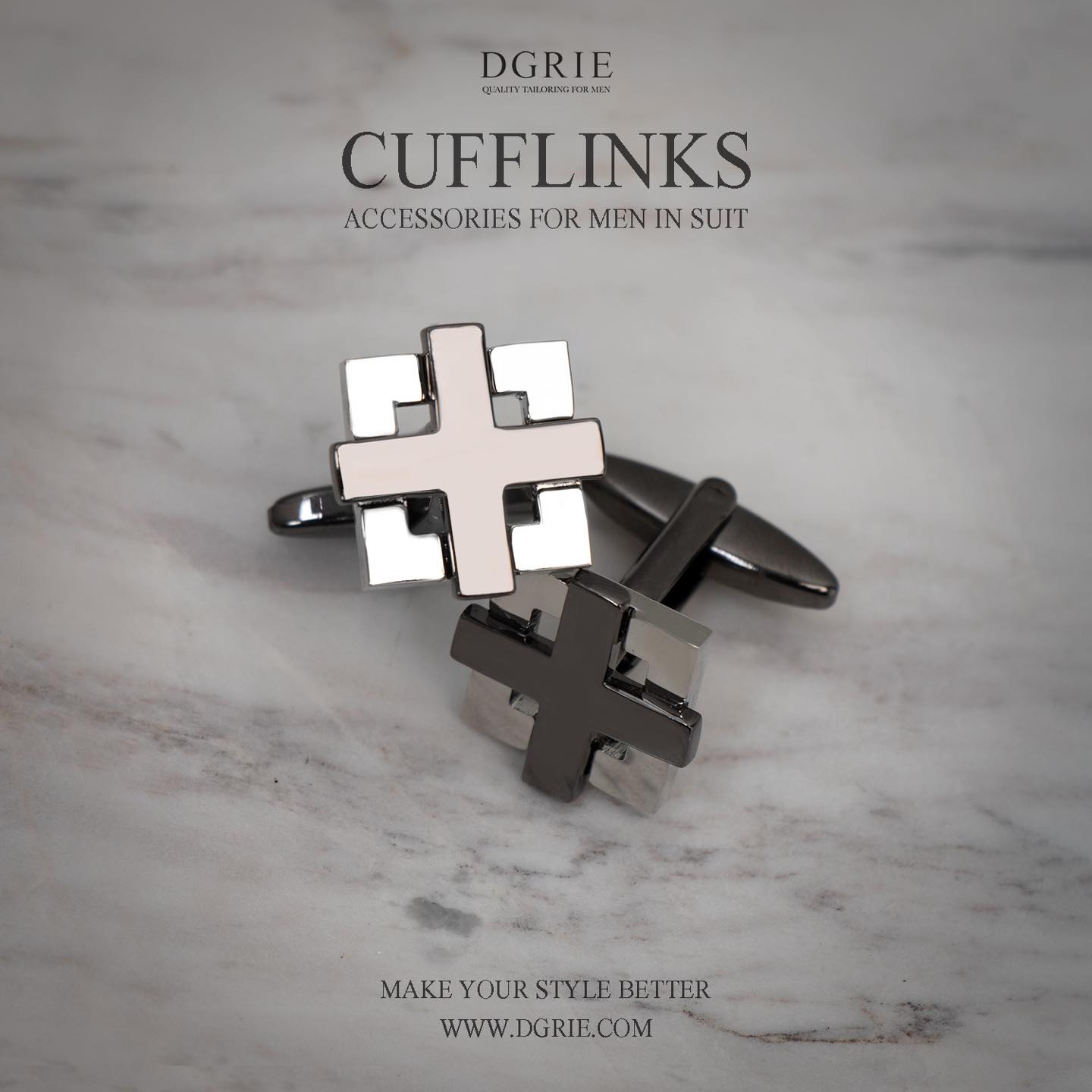 คัฟลิงค์สีเงินรุ่นทูโทน - Positive Square Cufflinks