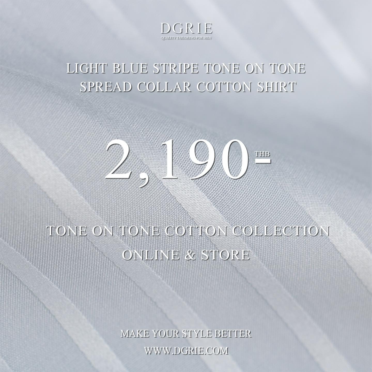 เสื้อเชิ้ตสีขาวลายทาง Light Blue Stripes Spread Cotton Shirt - DGRIE