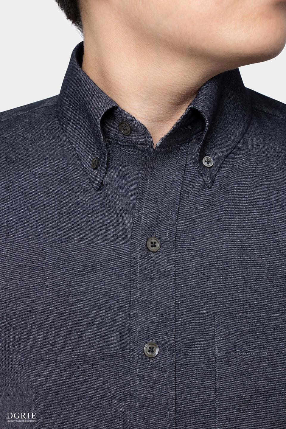 เสื้อเชิ้ตยีนส์ Navy Blue Denim Button Down Shirt - Dgrie