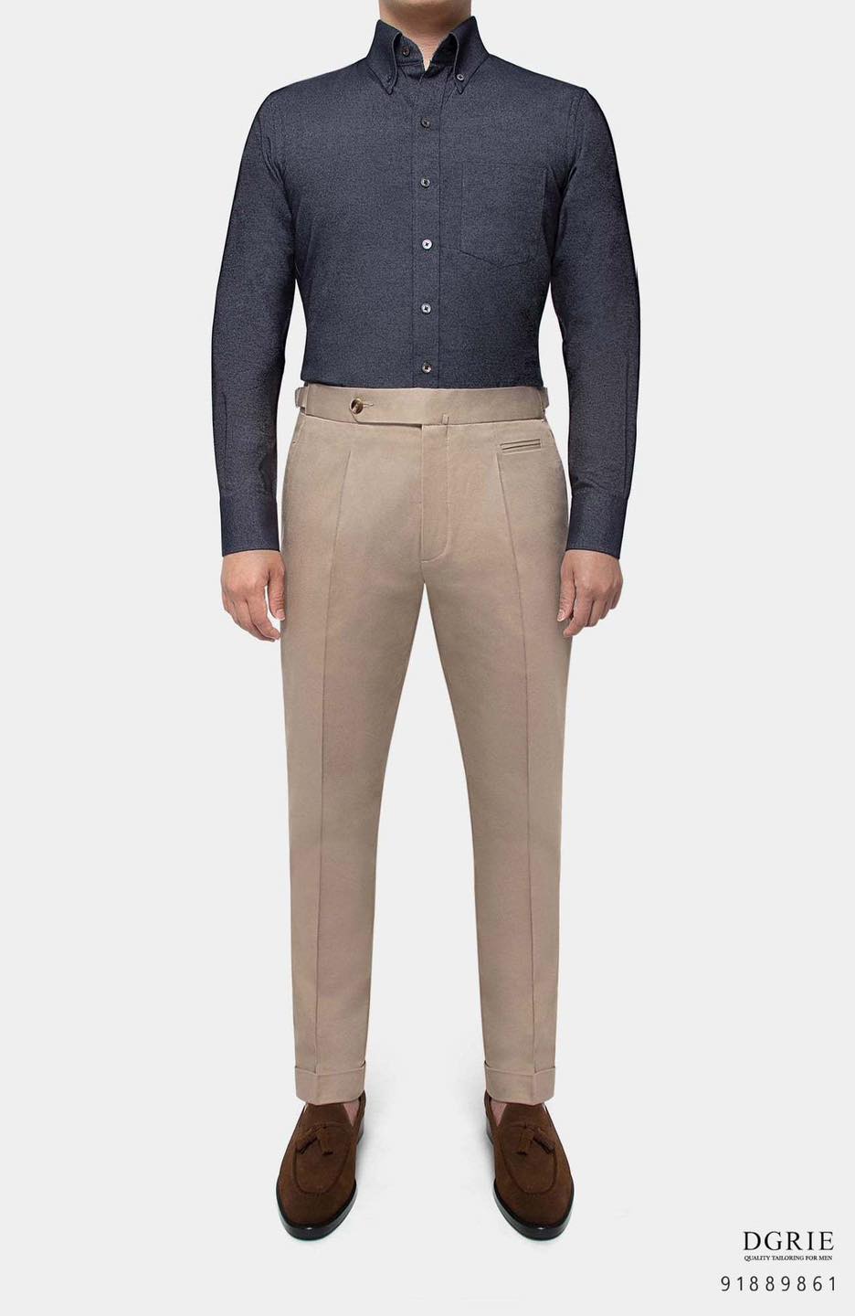 เสื้อเชิ้ตยีนส์ Navy Blue Denim Button Down Shirt - Dgrie