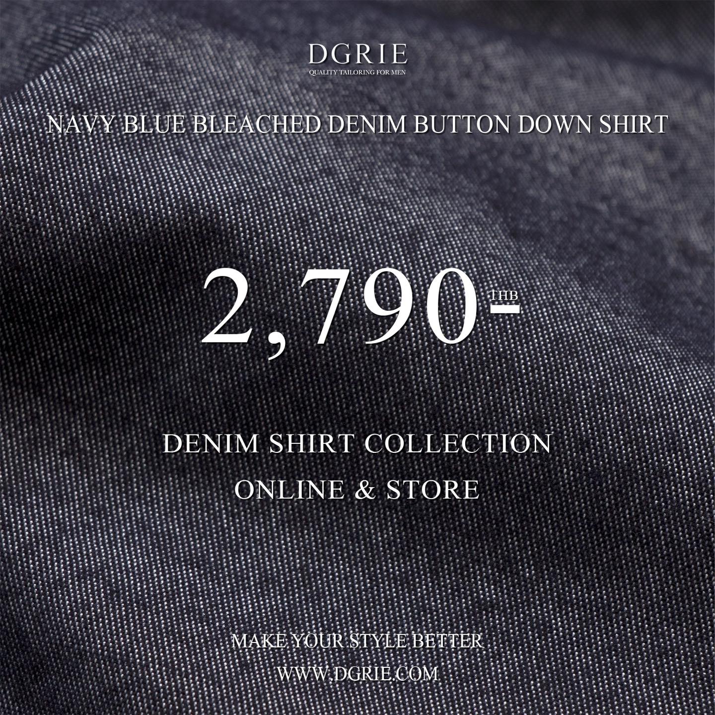เสื้อเชิ้ตยีนส์ Navy Blue Denim Button Down Shirt - Dgrie