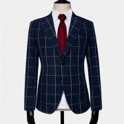 เสื้อสูท ลำลอง ลายตาราง Navy Windowpane Wool Linen Casual Blazer