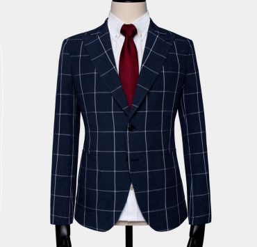เสื้อสูท ลำลอง ลายตาราง Navy Windowpane Wool Linen Casual Blazer