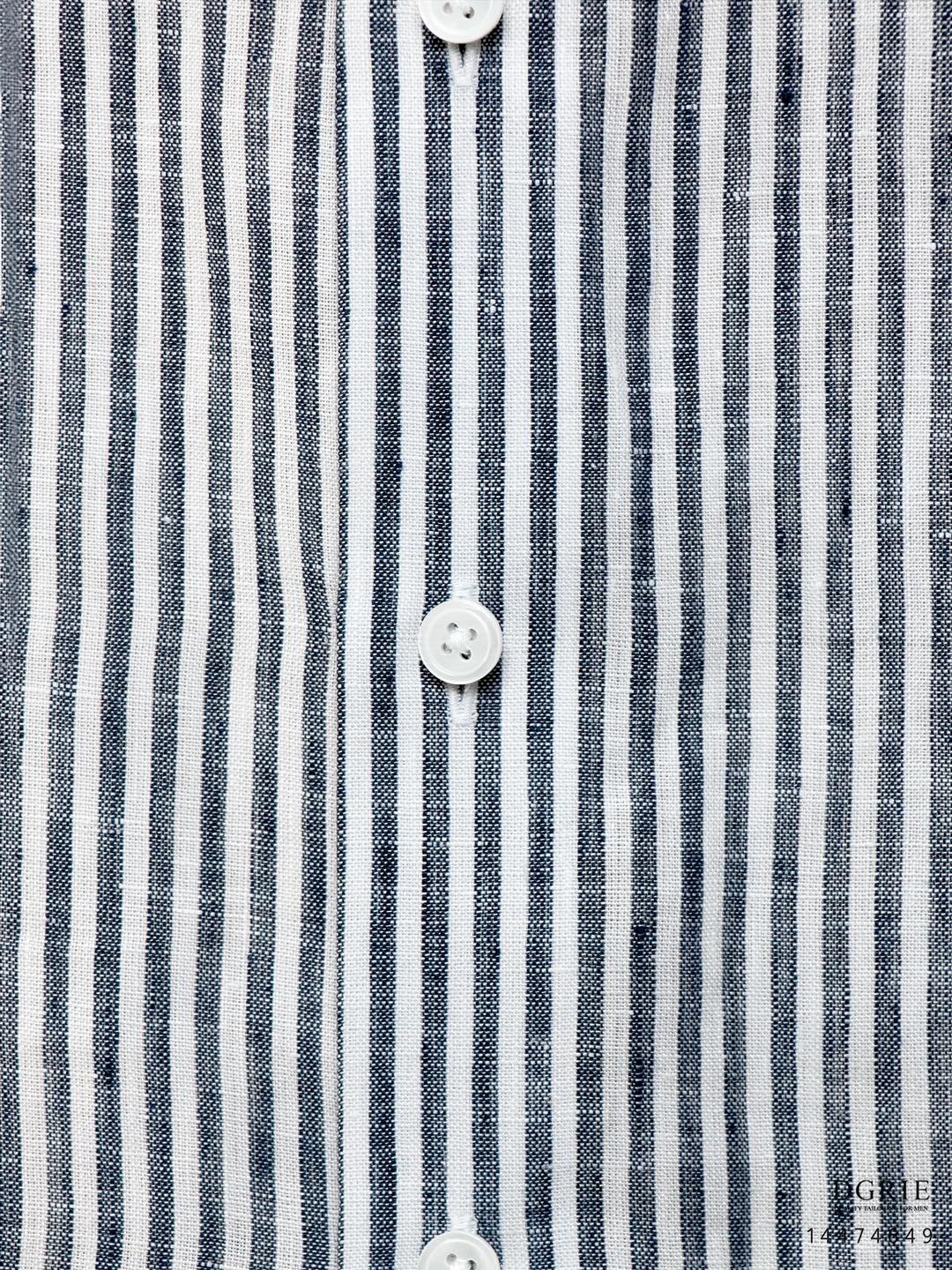 เสื้อเชิ้ตลินินลายทาง Navy&White Stripe Linen Shirts