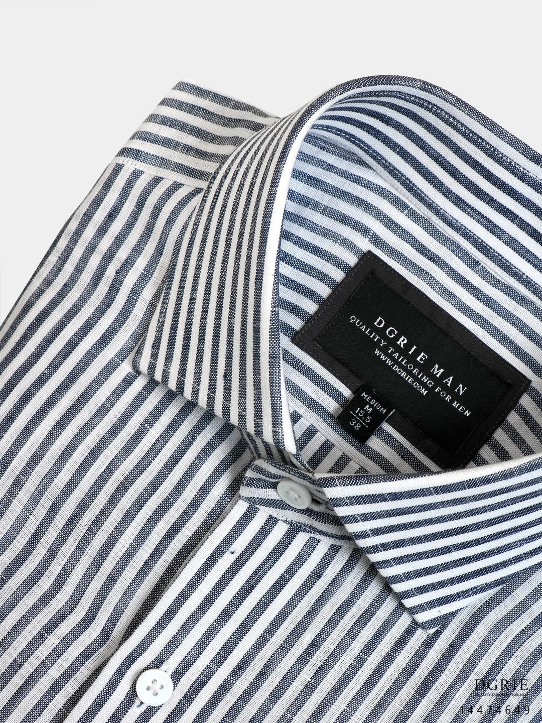 เสื้อเชิ้ตลินินลายทาง Navy&White Stripe Linen Shirts