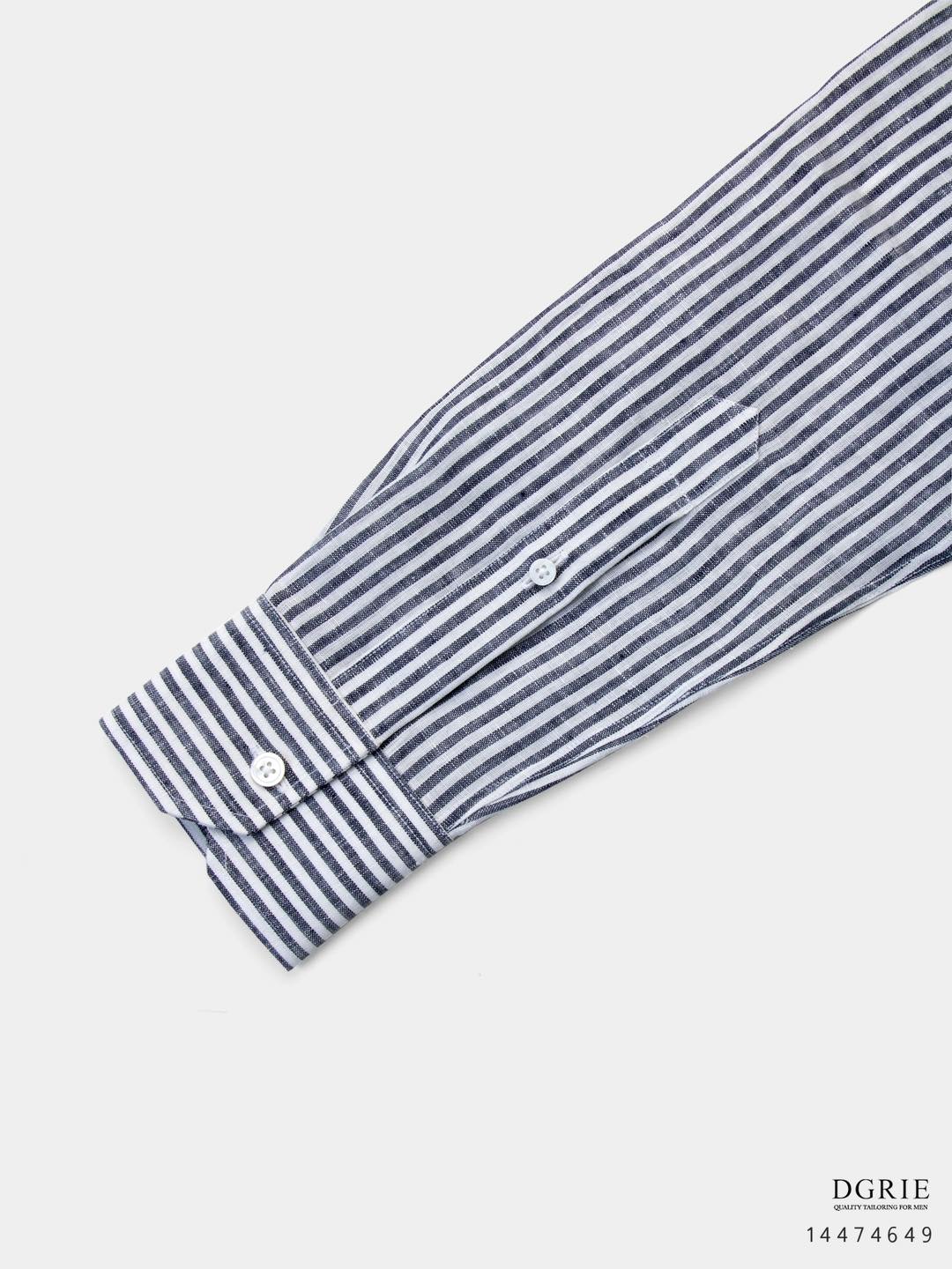 เสื้อเชิ้ตลินินลายทาง Navy&White Stripe Linen Shirts