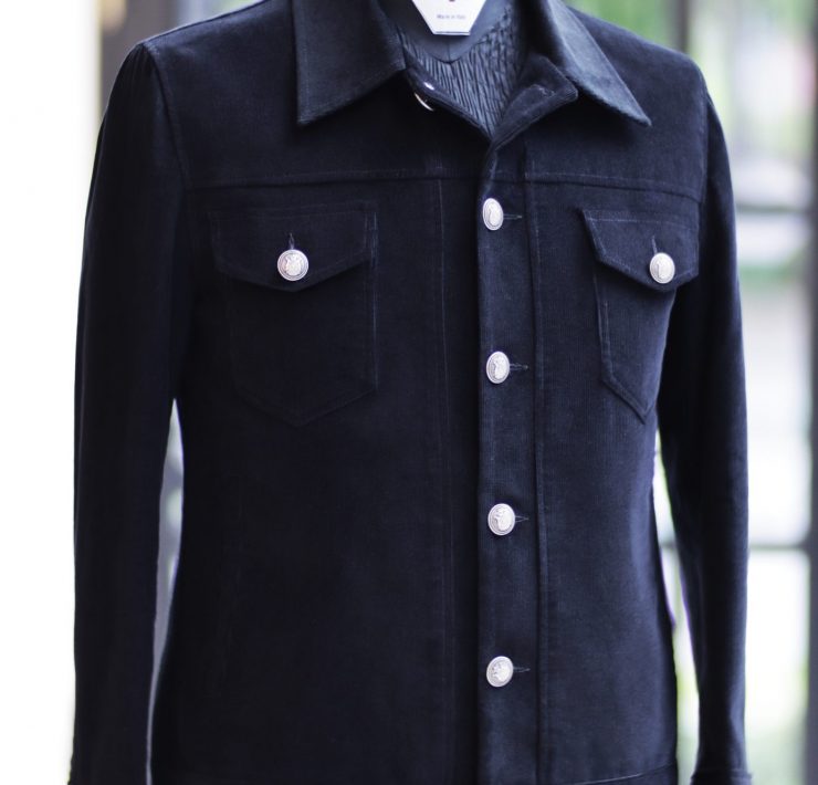 ตัดเสื้อแจ็คเก็ตผ้าลูกฟูก สีดำ Short corduroy Jacket metal buttons