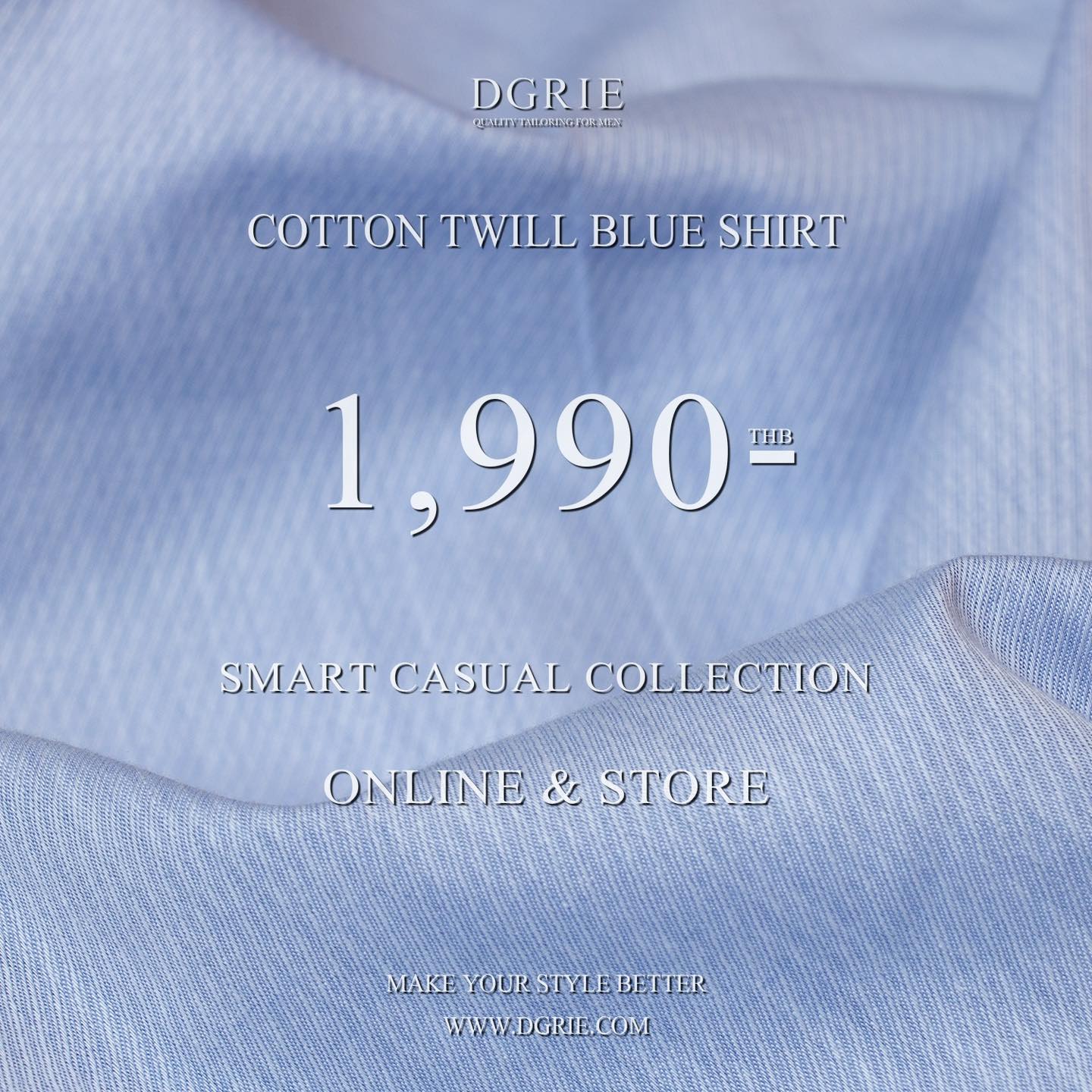 เสื้อเชิ้ต สีฟ้า Sky blue Cutaway Slim Fit Cotton Twill Shirt