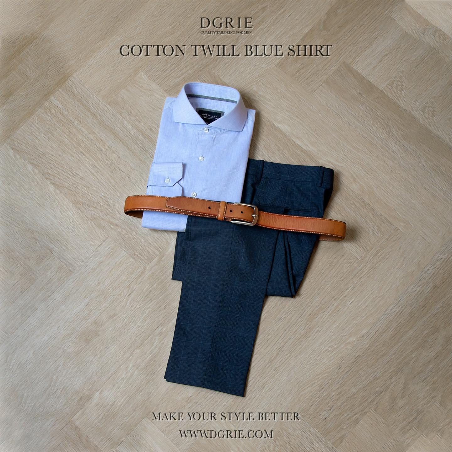 เสื้อเชิ้ต สีฟ้า Sky blue Cutaway Slim Fit Cotton Twill Shirt