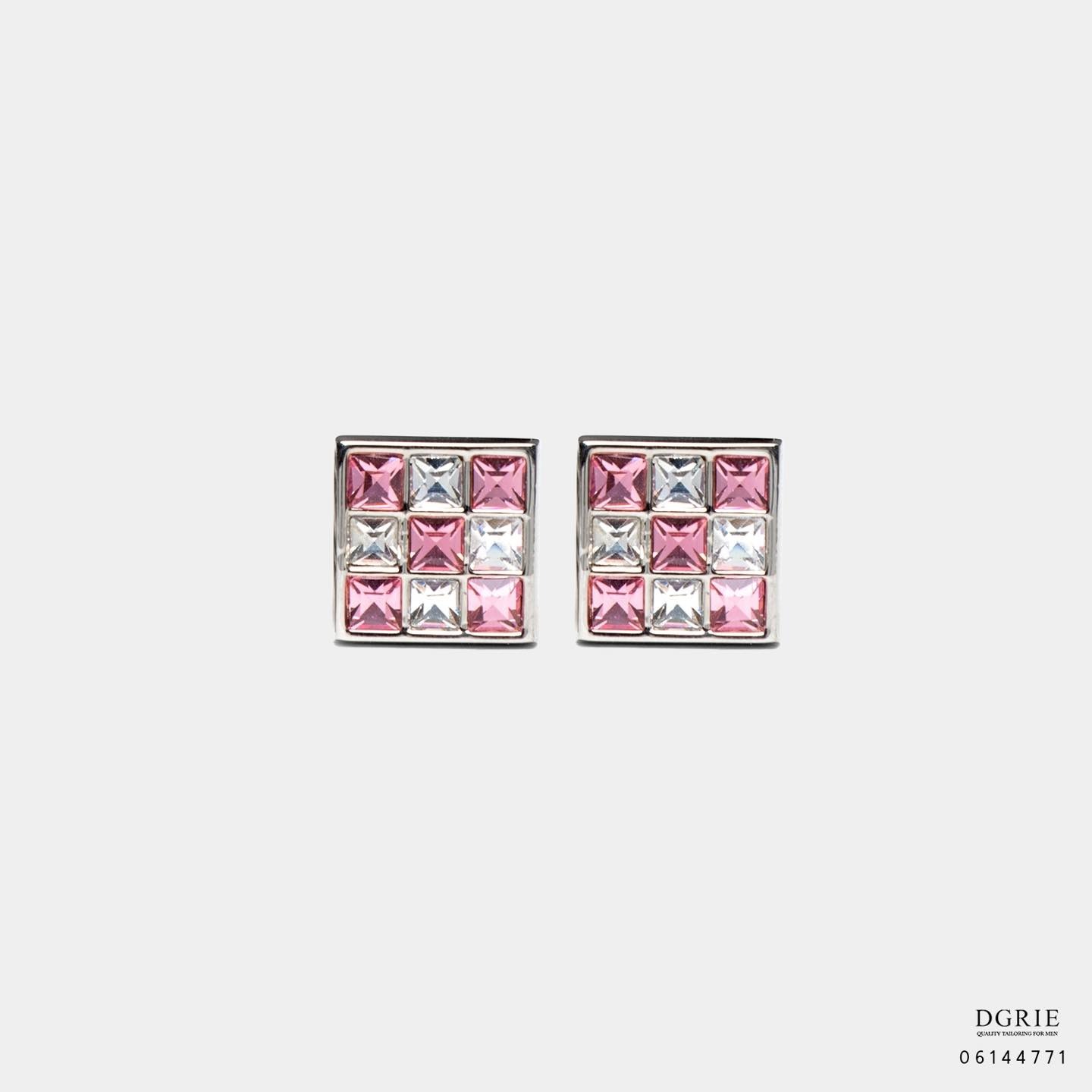 คัฟลิ้งค์เพชร เสื้อเชิ้ต - Square Pink & White Crystal Cufflinks