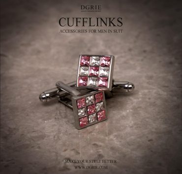 คัฟลิ้งค์เพชร เสื้อเชิ้ต - Square Pink & White Crystal Cufflinks