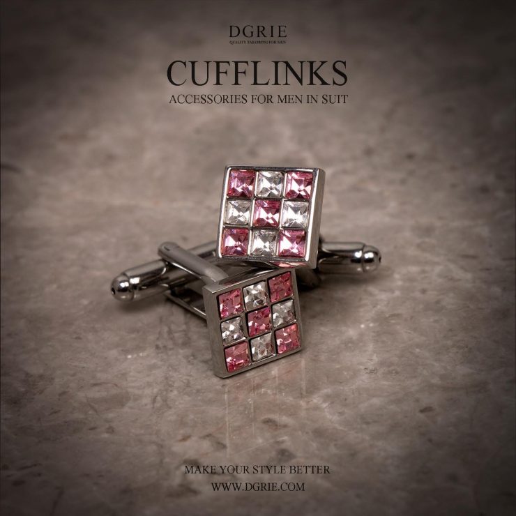 คัฟลิ้งค์เพชร เสื้อเชิ้ต - Square Pink & White Crystal Cufflinks 1 คัฟลิ้งค์เพชร เสื้อเชิ้ต - Square Pink & White Crystal Cufflinks