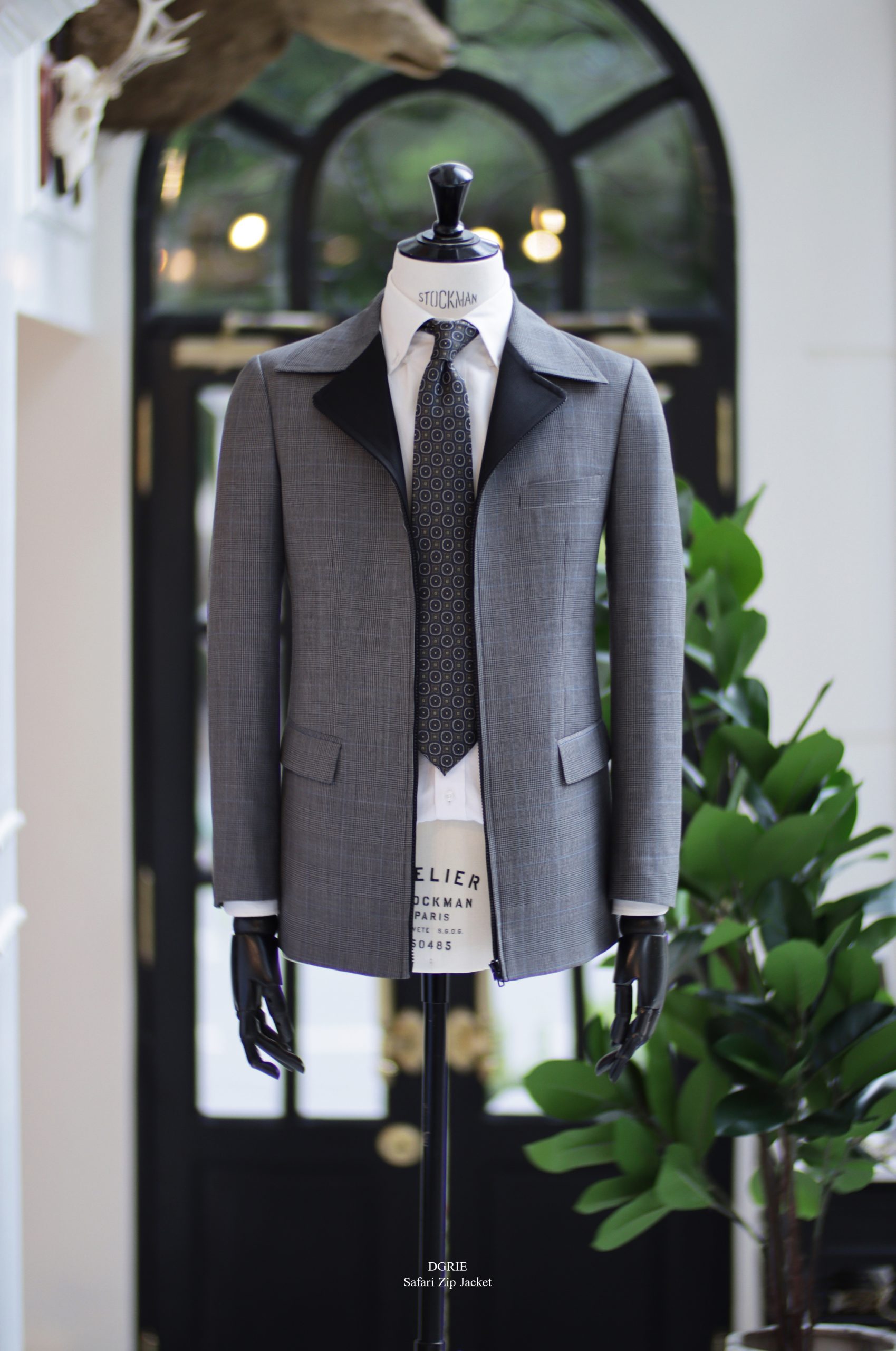 ตัดแจ็คเก็ตซิป Grey Check Zip Safari Jacket