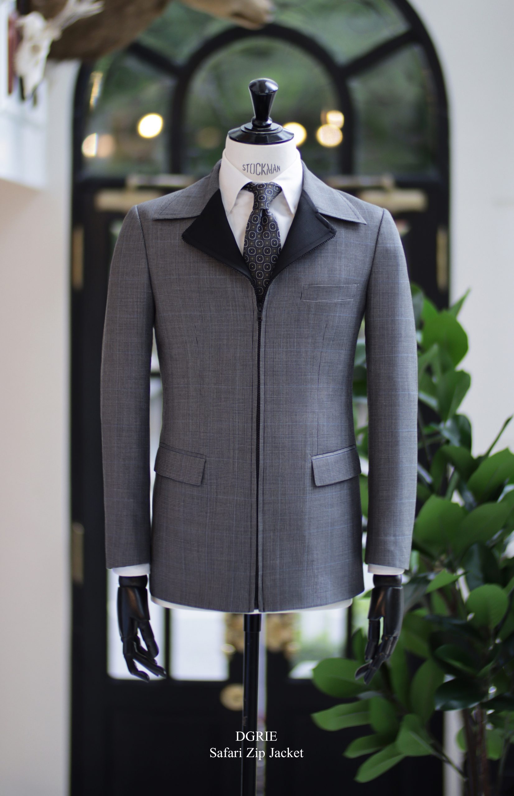 ตัดแจ็คเก็ตซิป Grey Check Zip Safari Jacket