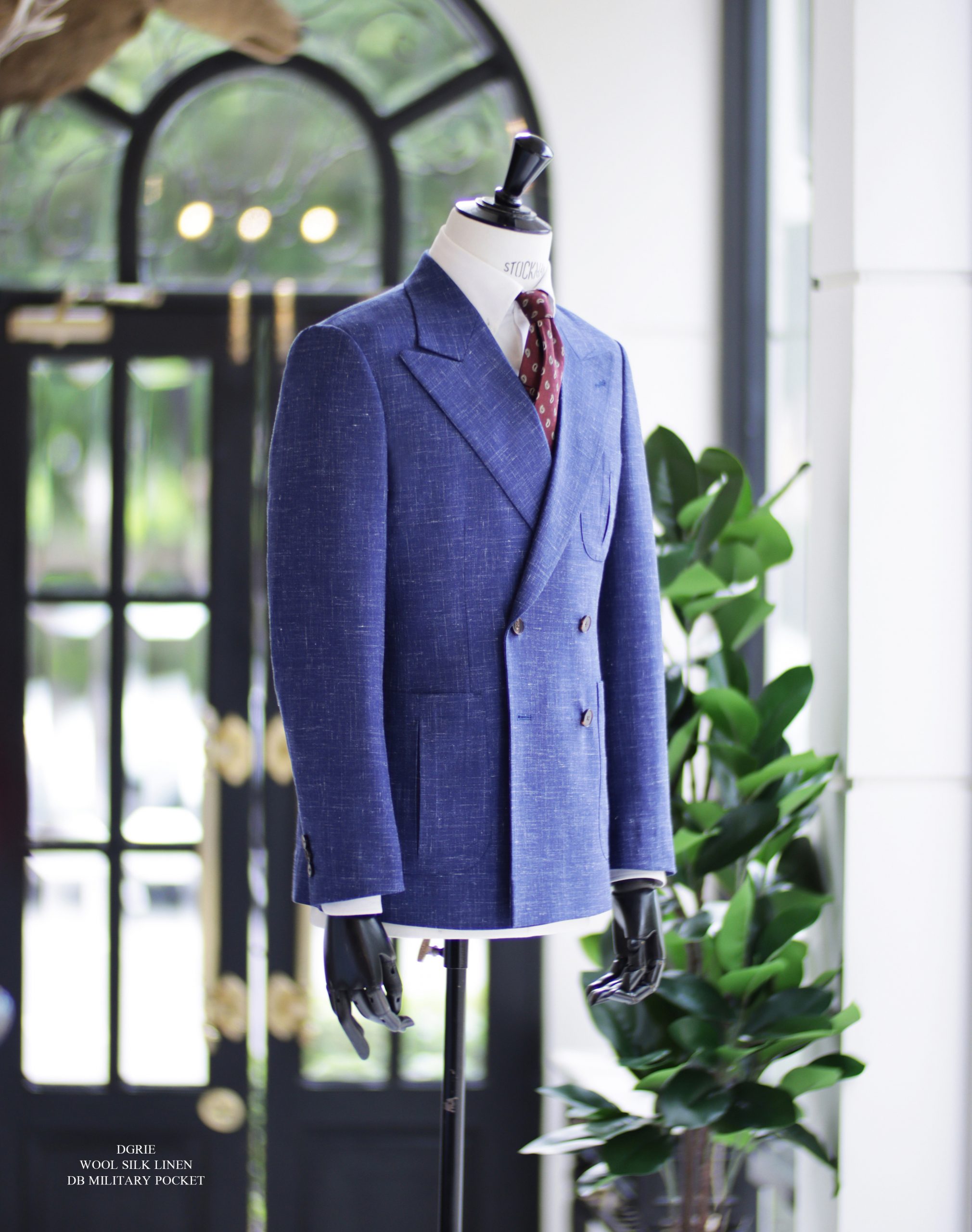 ร้านตัดสูท สไตล์วินเทจ DGRIE Blue Wool Silk Linen DB Military Jacket