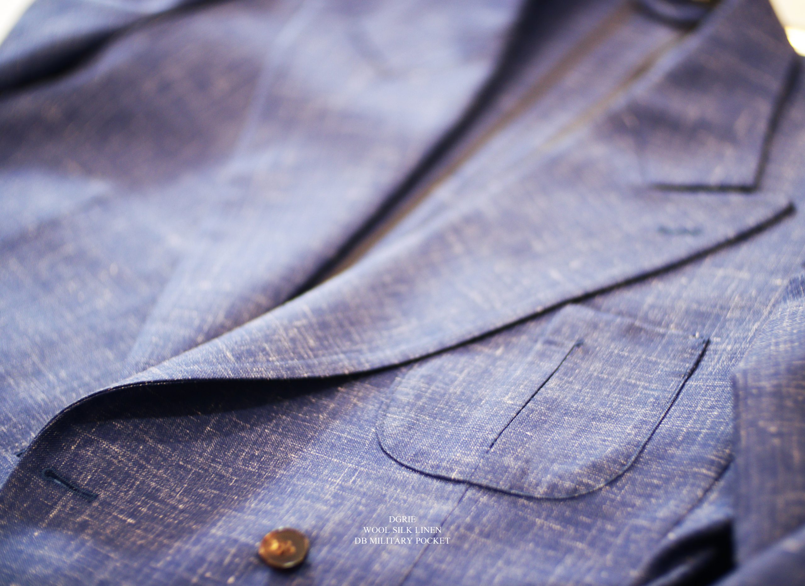 ร้านตัดสูท สไตล์วินเทจ DGRIE Blue Wool Silk Linen DB Military Jacket