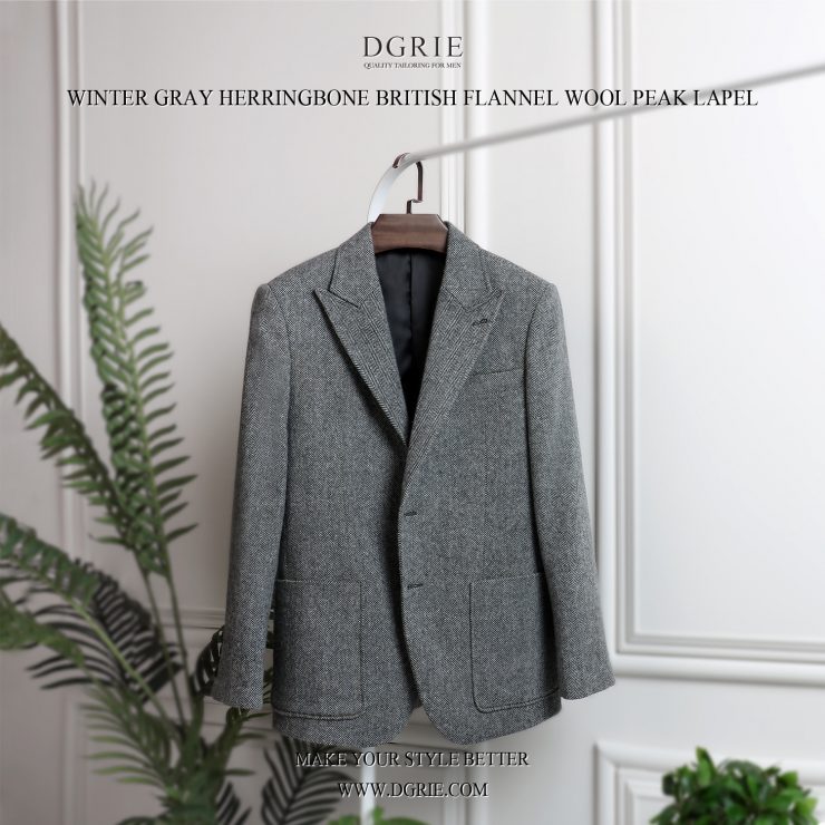 แจ็คเก็ตสีเทา Gray Herringbone British Flannel Jacket
