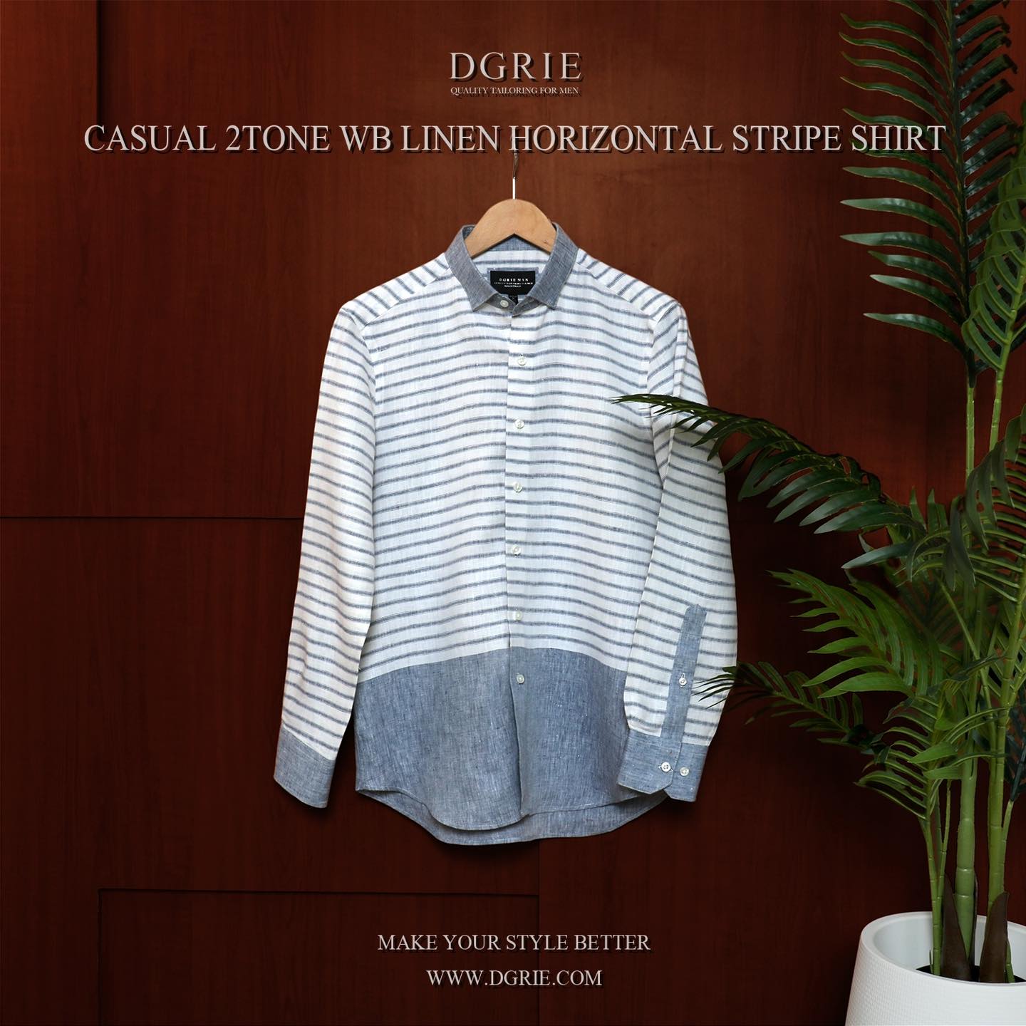 เสื้อเชิ้ตลินิน ลายทาง Horizontal Linen Stripe Shirt
