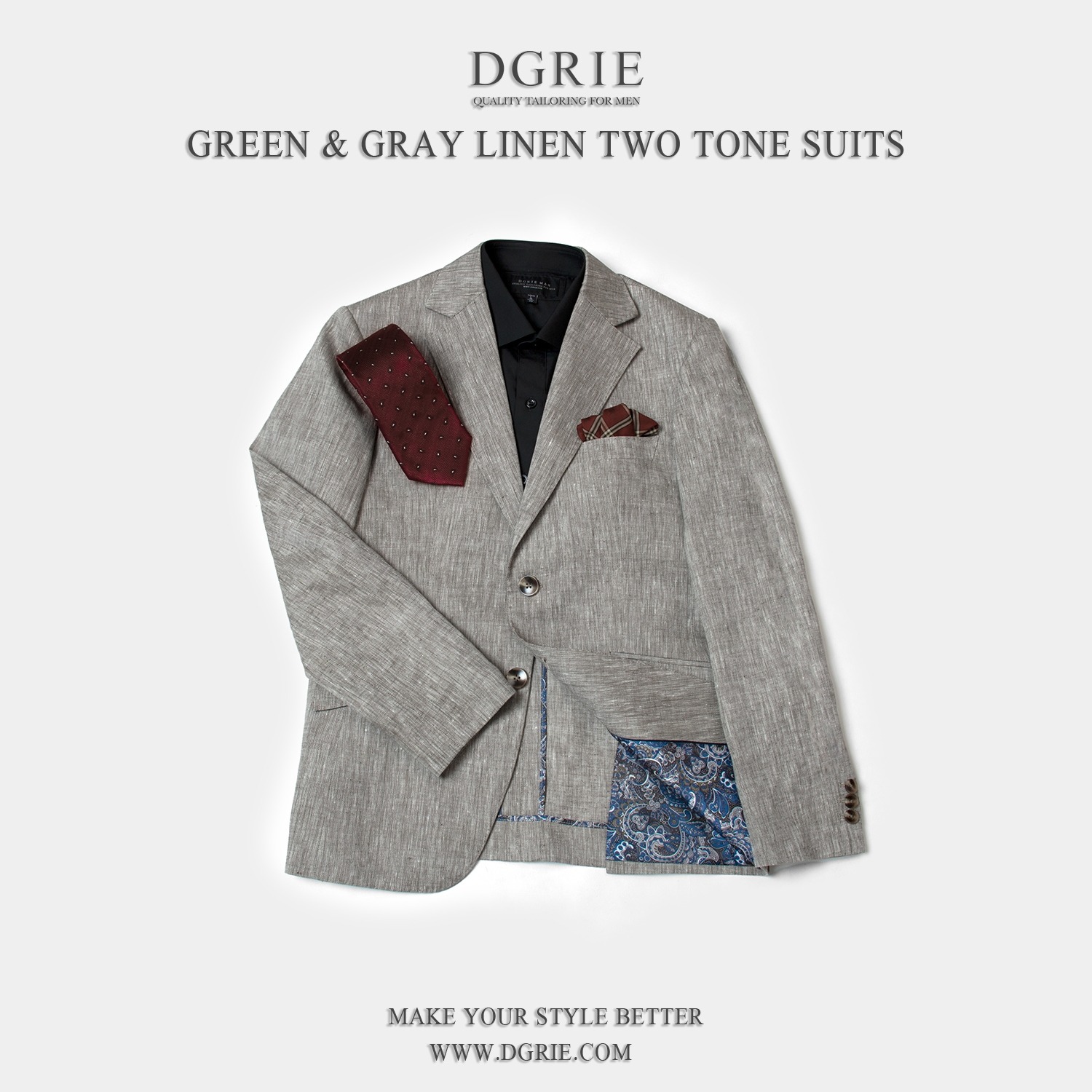 เสื้อสูทลินิน Linen Gray & Green Casual Jacket