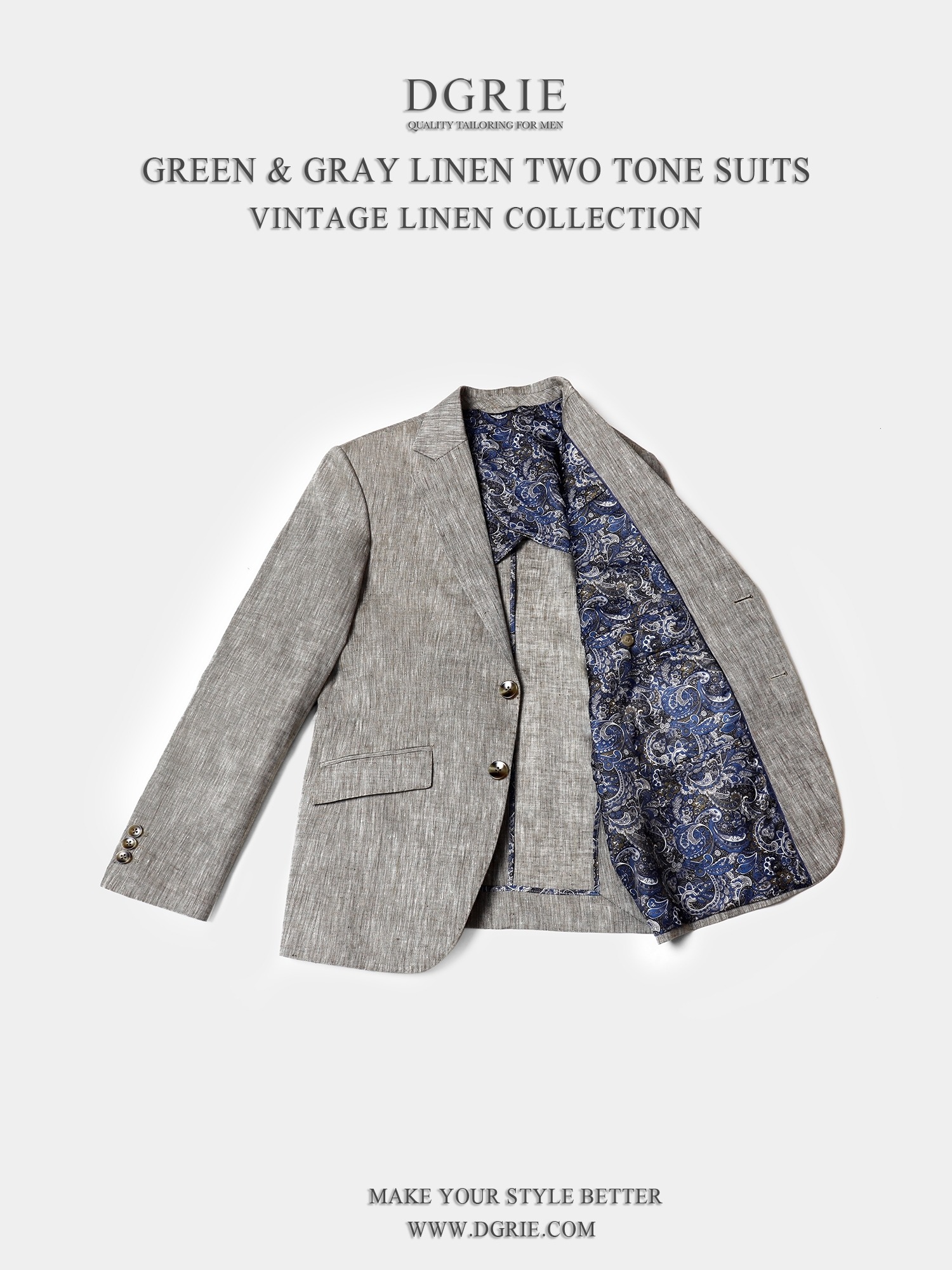 เสื้อสูทลินิน Linen Gray & Green Casual Jacket