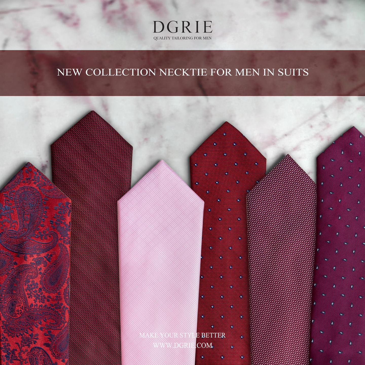 เนคไท สีแดง Red & Burgundy 3 Inch 100% Silk Ties - DGRIE