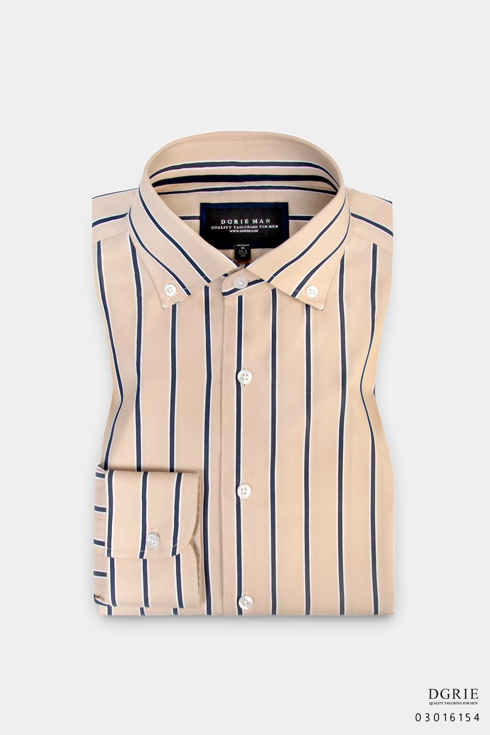 เสื้อเชิ้ตสีครีม ลายทาง Beige Stripes Two Tone Shirt