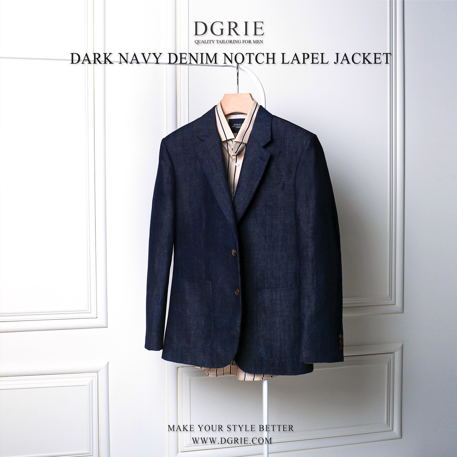 สูทยีนส์ Denim Notch Lapel Patch Pocket Jacket- DGRIE