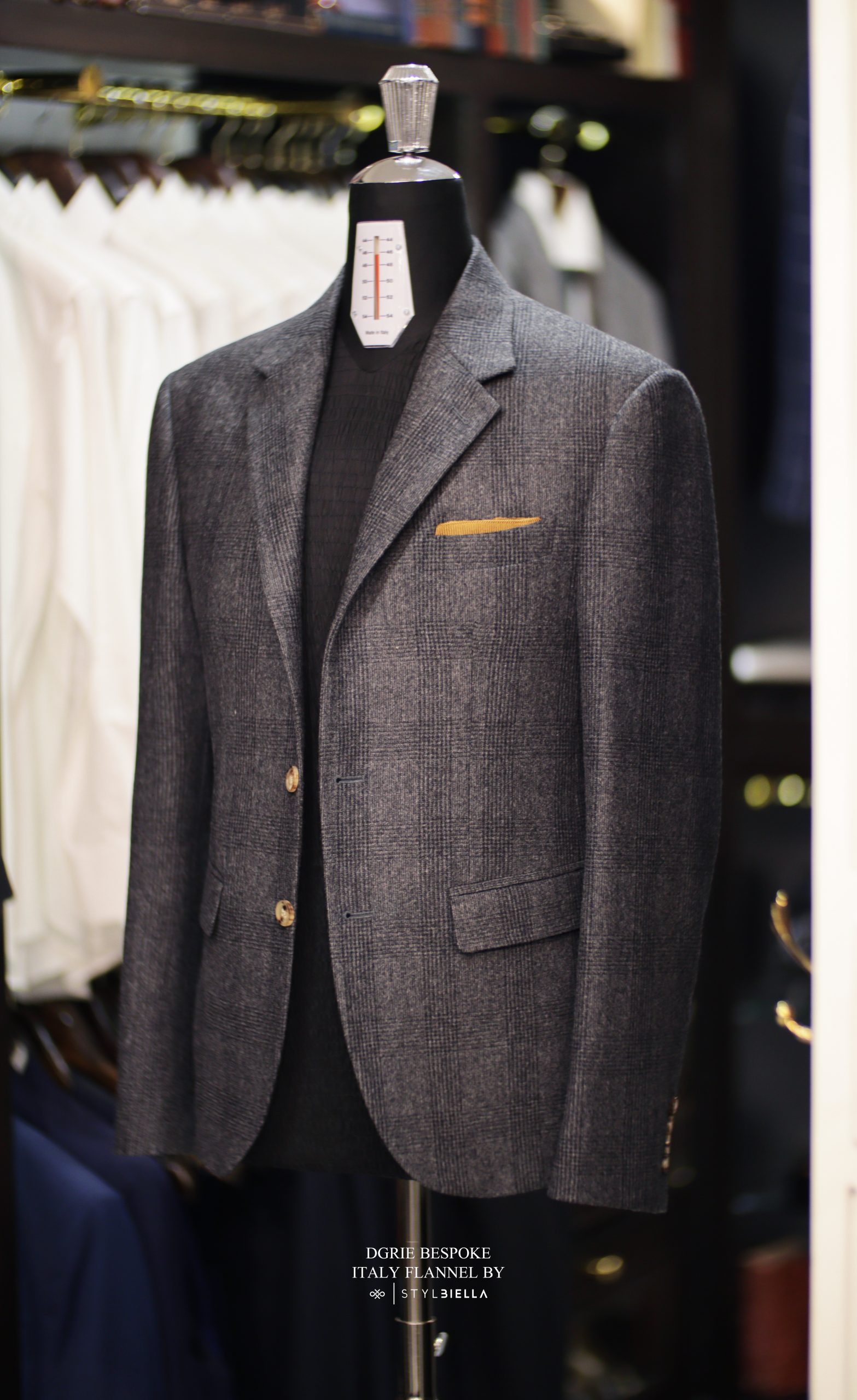 ตัดสูทสีเทา ผ้าอิตาลี ลายตาราง DGRIE Stylbiella Italy Flannel Wool Suits