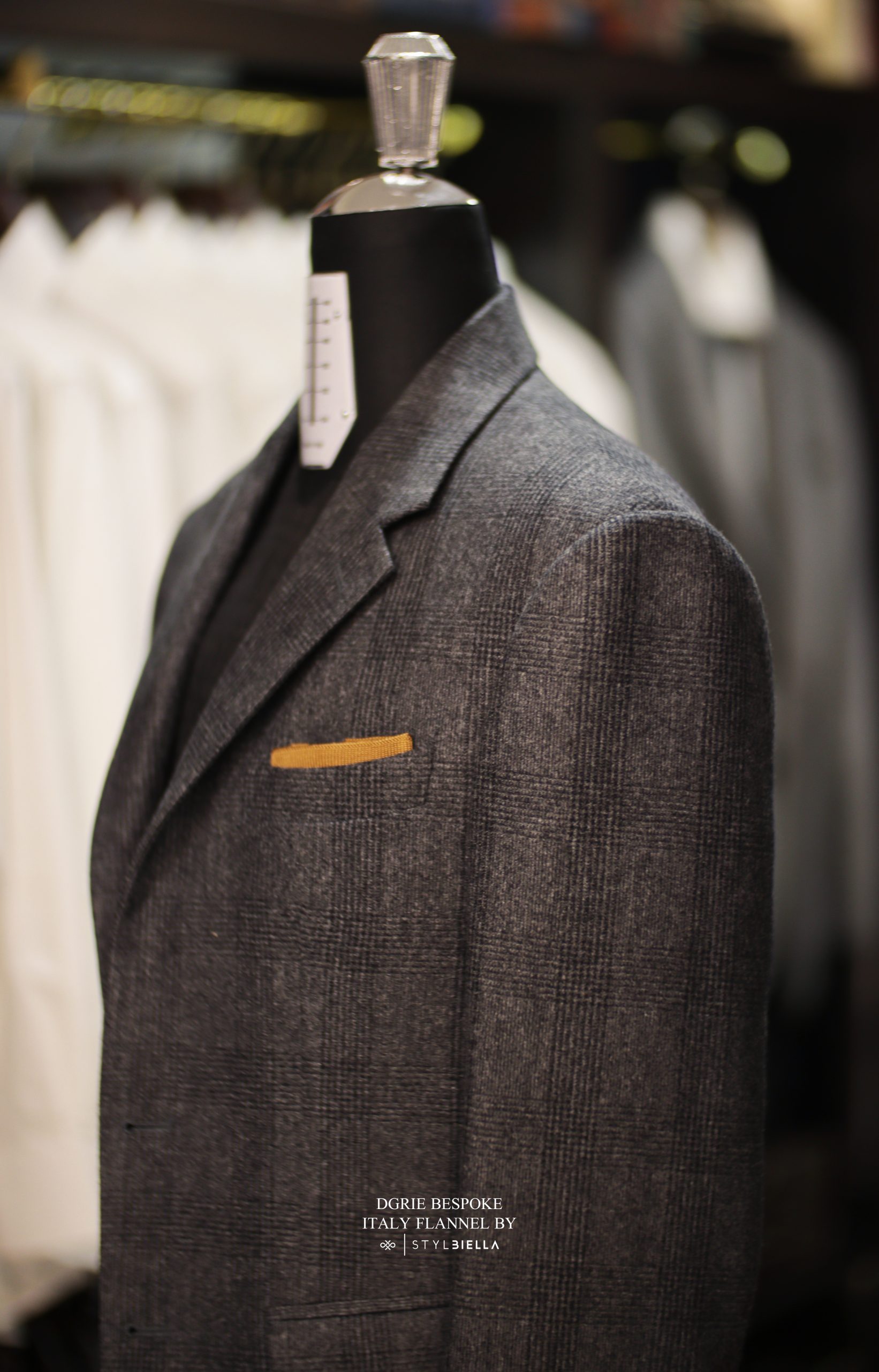 ตัดสูทสีเทา ผ้าอิตาลี ลายตาราง DGRIE Stylbiella Italy Flannel Wool Suits