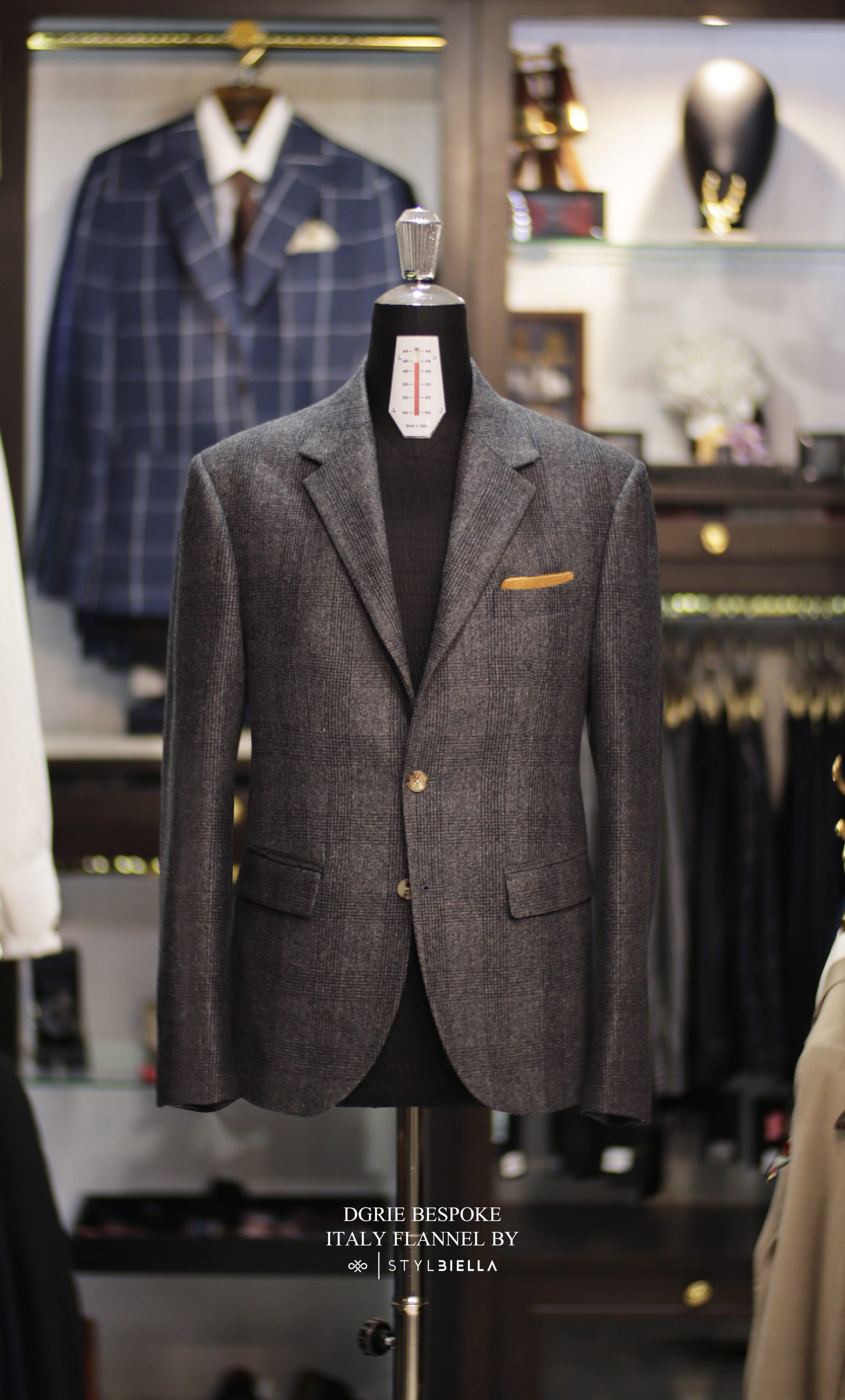 ตัดสูทสีเทา ผ้าอิตาลี ลายตาราง DGRIE Stylbiella Italy Flannel Wool Suits