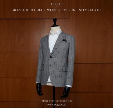 เสื้อสูทสีเทา ตาราง Grey & Red Check Wool Blend Infinity Jacket