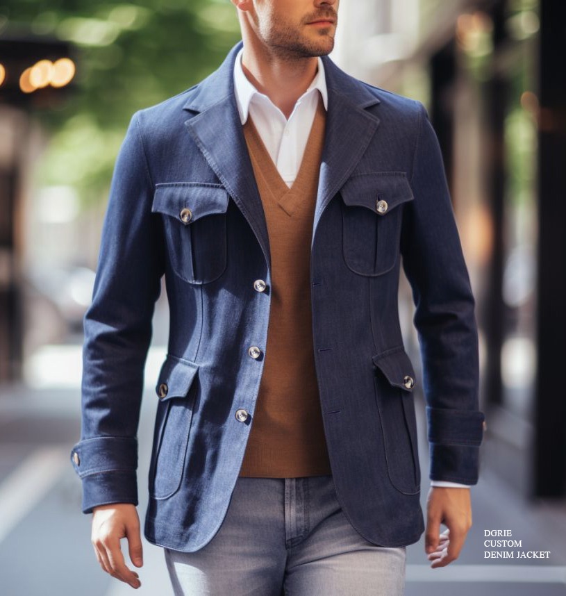 เสื้อสูทยีนส์ ตัดเสื้อยีนส์ NAVY DENIM CLASSIC SPORT JACKET