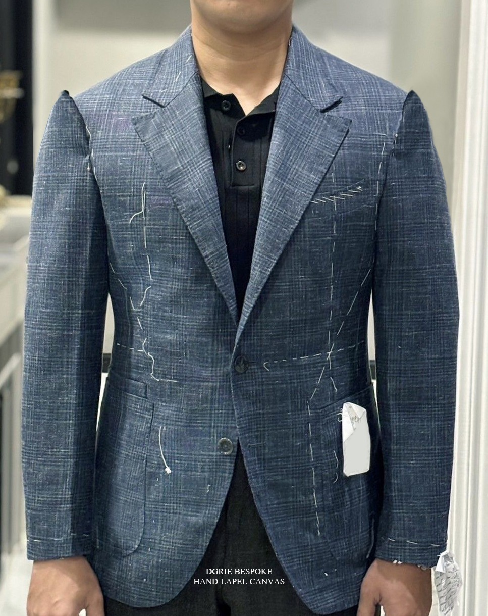 ร้านตัดสูท ตัดสูท วินเทจ Navy Wool Silk Linen Classic Style Jacket