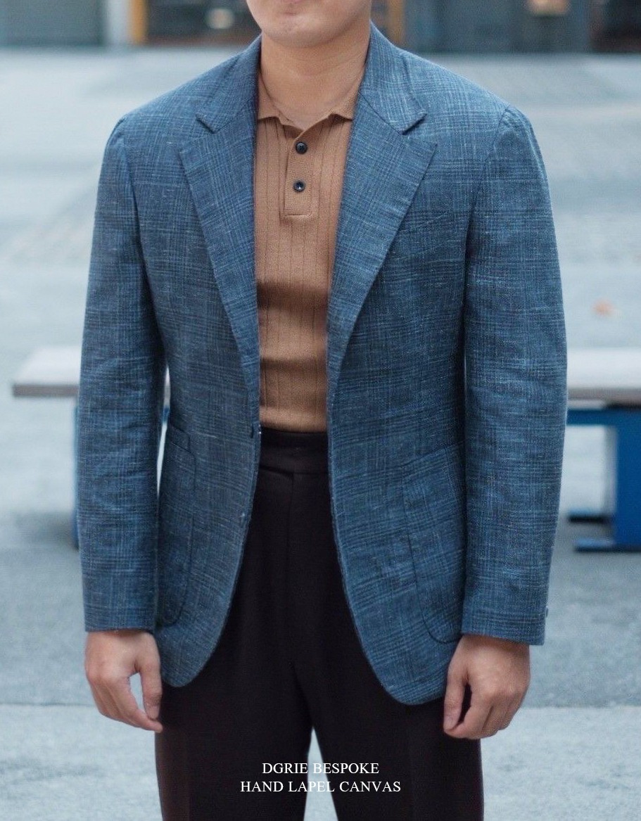 ร้านตัดสูท ตัดสูท วินเทจ Navy Wool Silk Linen Classic Style Jacket