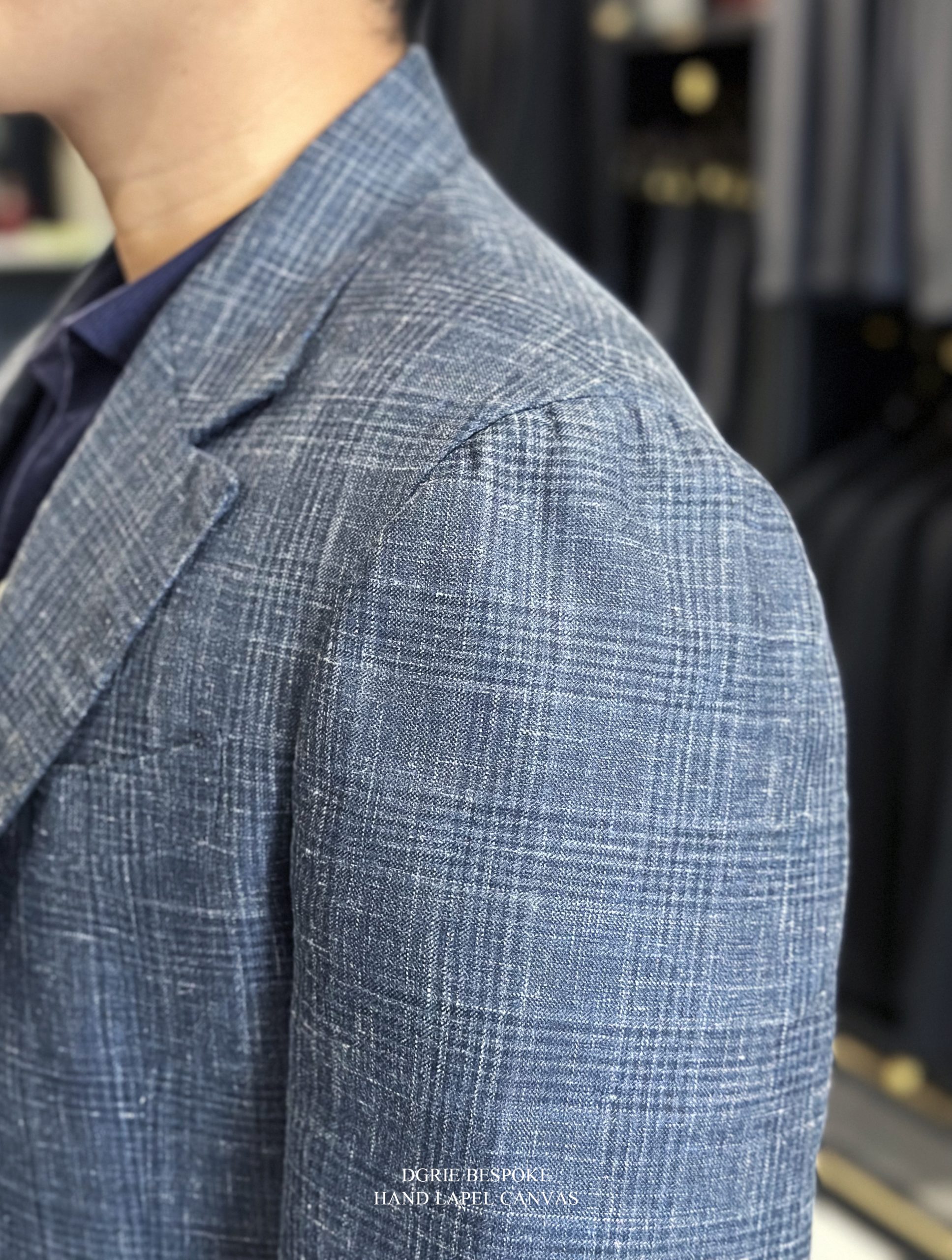 ร้านตัดสูท ตัดสูท วินเทจ Navy Wool Silk Linen Classic Style Jacket