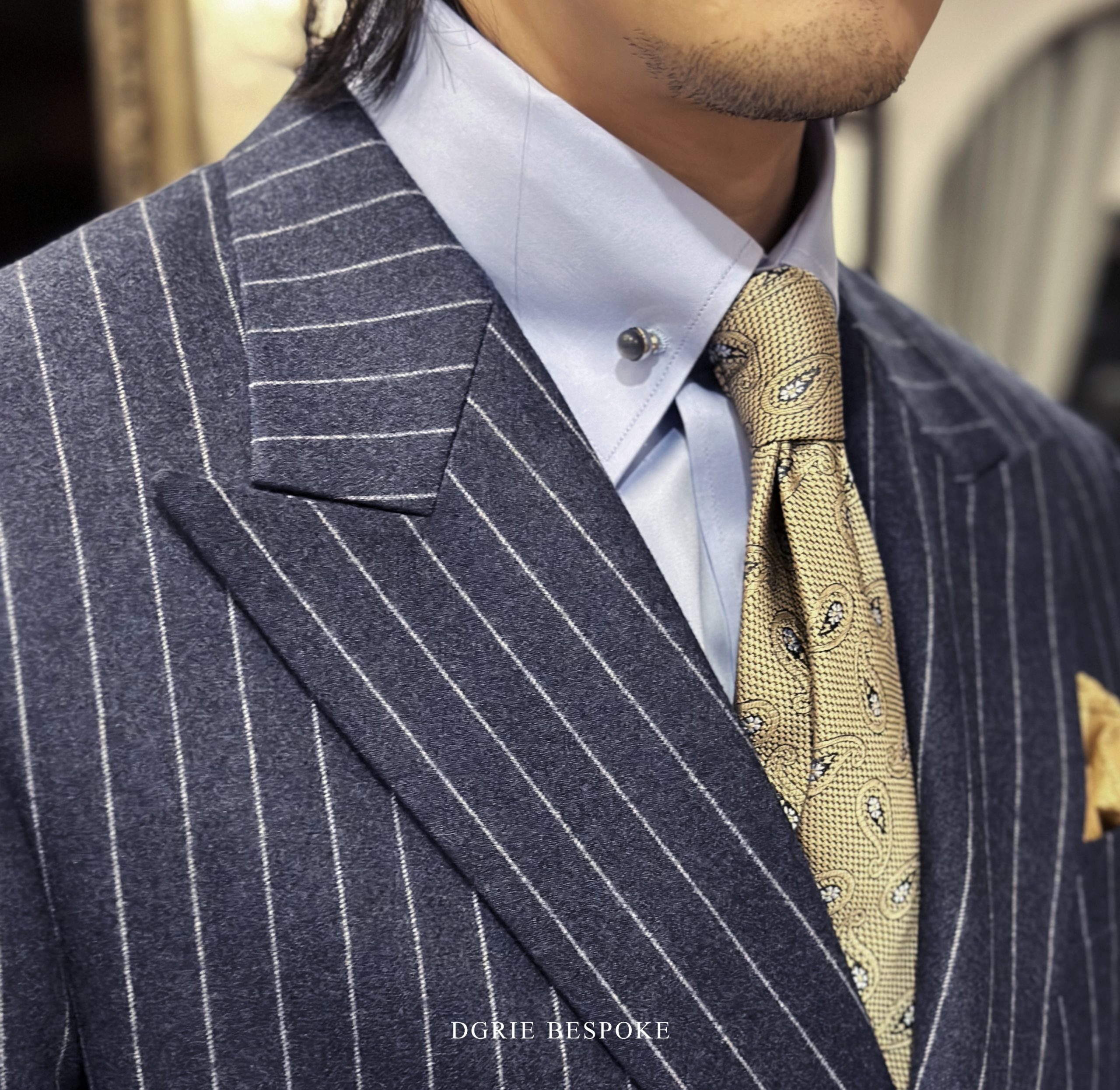 ตัดสูทสีน้ำเงินลายทาง Bespoke Italy Flannel PinStripe DB Suit