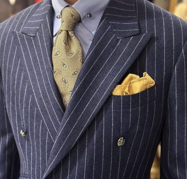 ตัดสูทสีน้ำเงินลายทาง Bespoke Italy Flannel PinStripe DB Suit