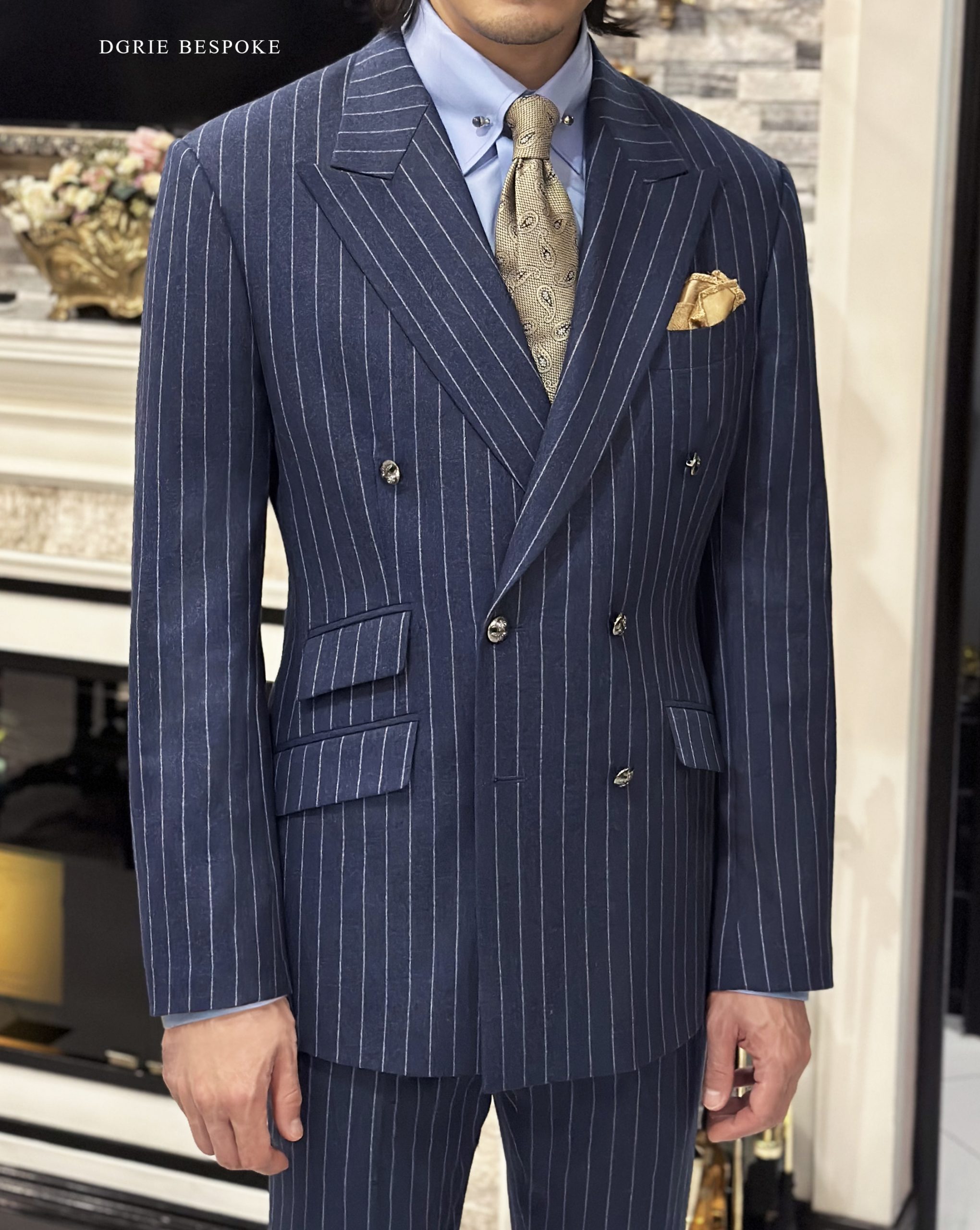 ตัดสูทสีน้ำเงินลายทาง Bespoke Italy Flannel PinStripe DB Suit