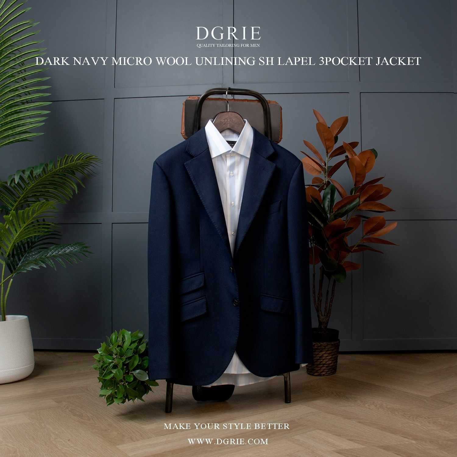เสื้อสูทสีกรมเข้ม Dark Navy Wool Unlining 3 Pocket Jacket